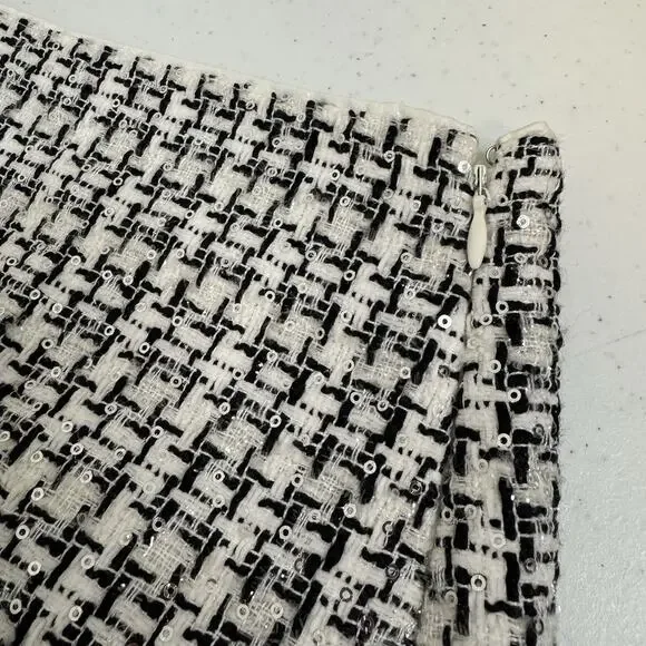 LOFT Tweed Mini Skirt Women's Size 10 Metallic Sequin Black White Party Holiday - Picture 13 of 13